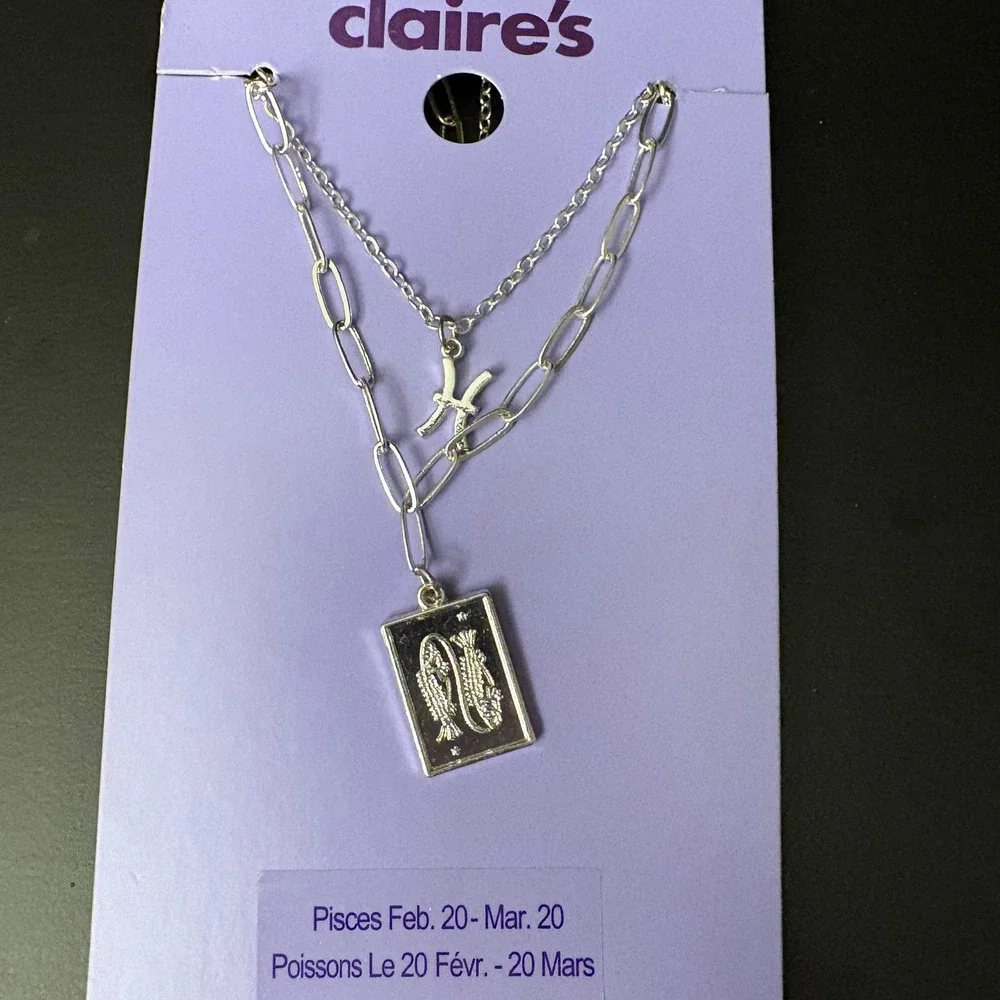 NWT Claires Silver Pisces Zodiac Layered Set of 2 Necklaces February‎ March Gift